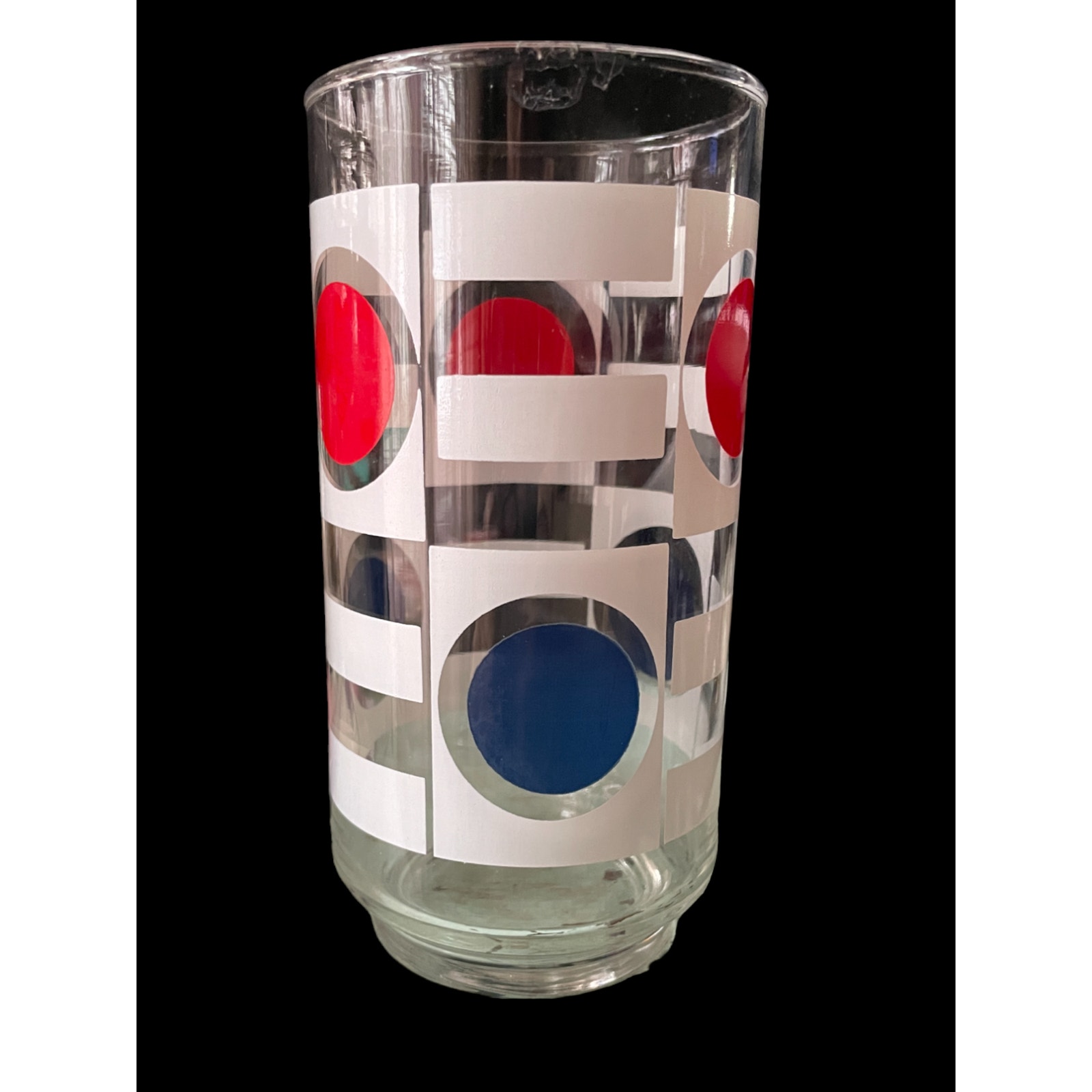Vintage Libbey Red White Blue Geometric Tumbler Glasses set of 7 EUC