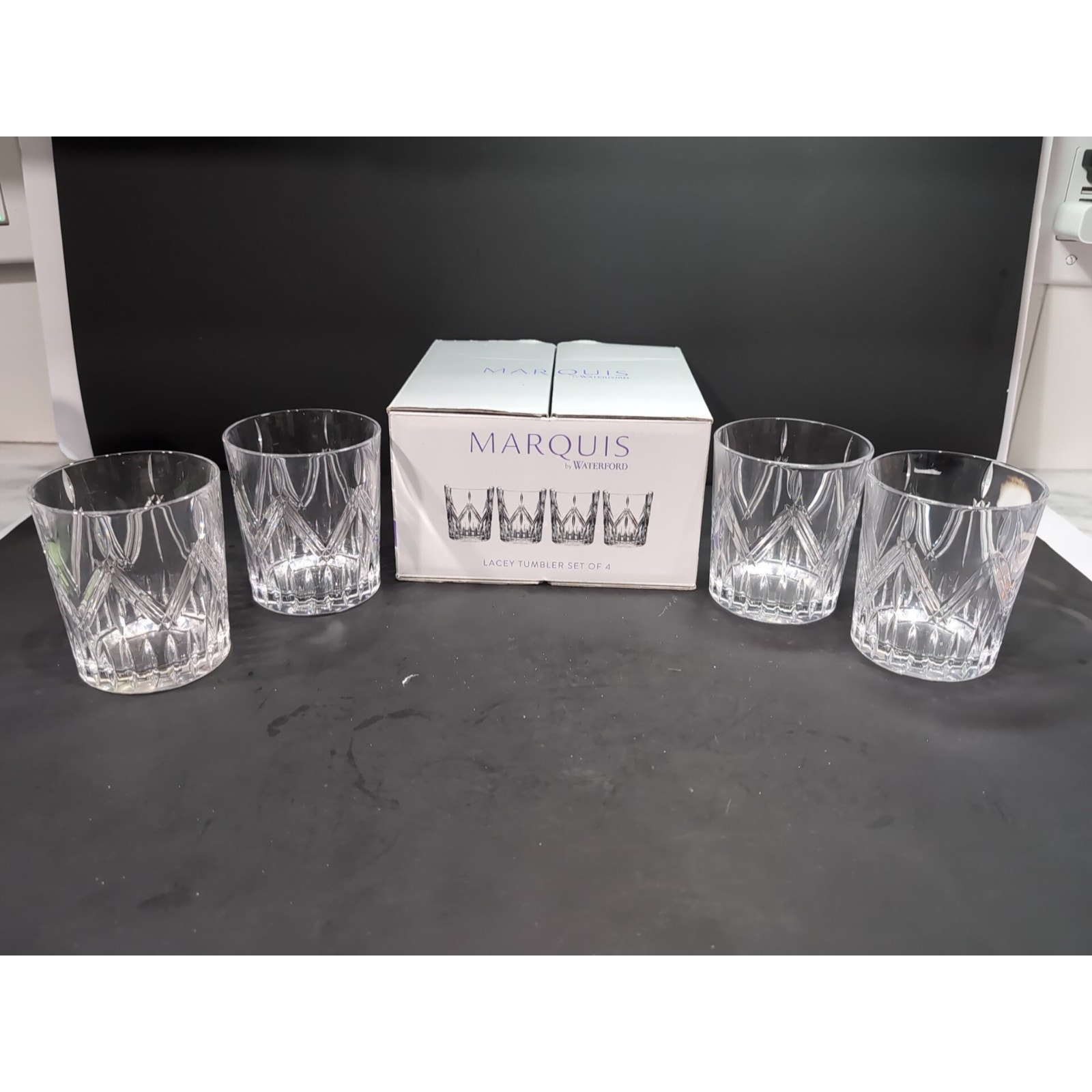 Marquis Waterford Lacey Tumblers Set, Old Fashioned Glasses, Crystal 4 Set of 4