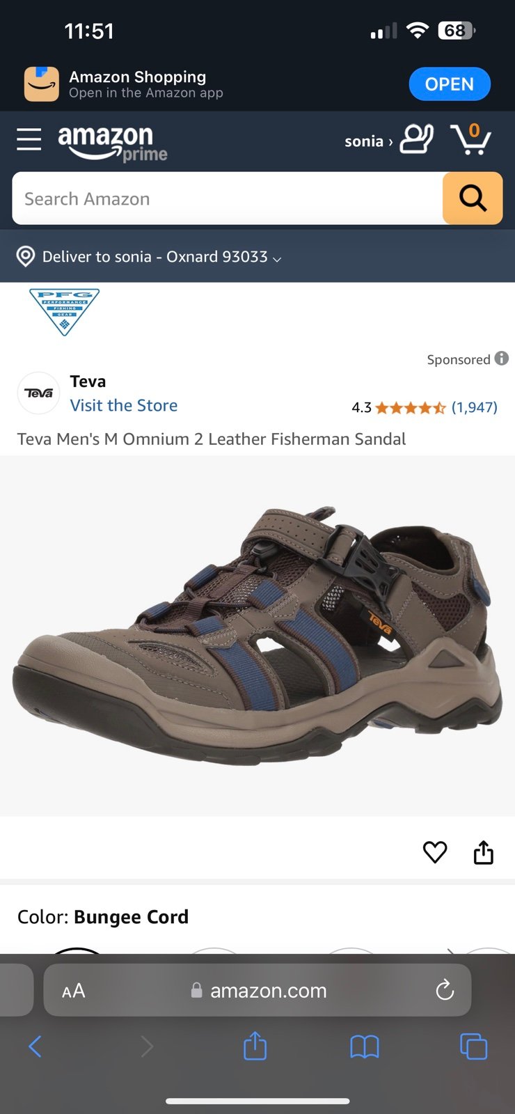 Teva Men's M Omnium 2 Leather Fisherman Sandal MSRP 90