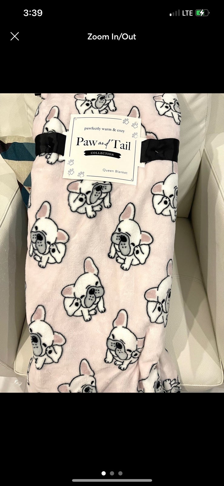 Frenchie French Bulldog Pink QUEEN Plush Throw Blanket