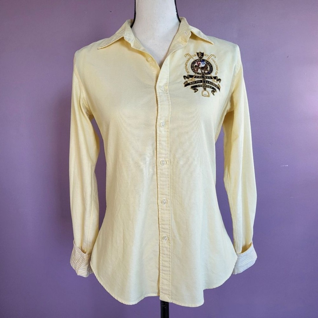 Size 6 Ralph Lauren Vintage Slim Fit Cotton Yellow Embroidered Button Down Shirt
