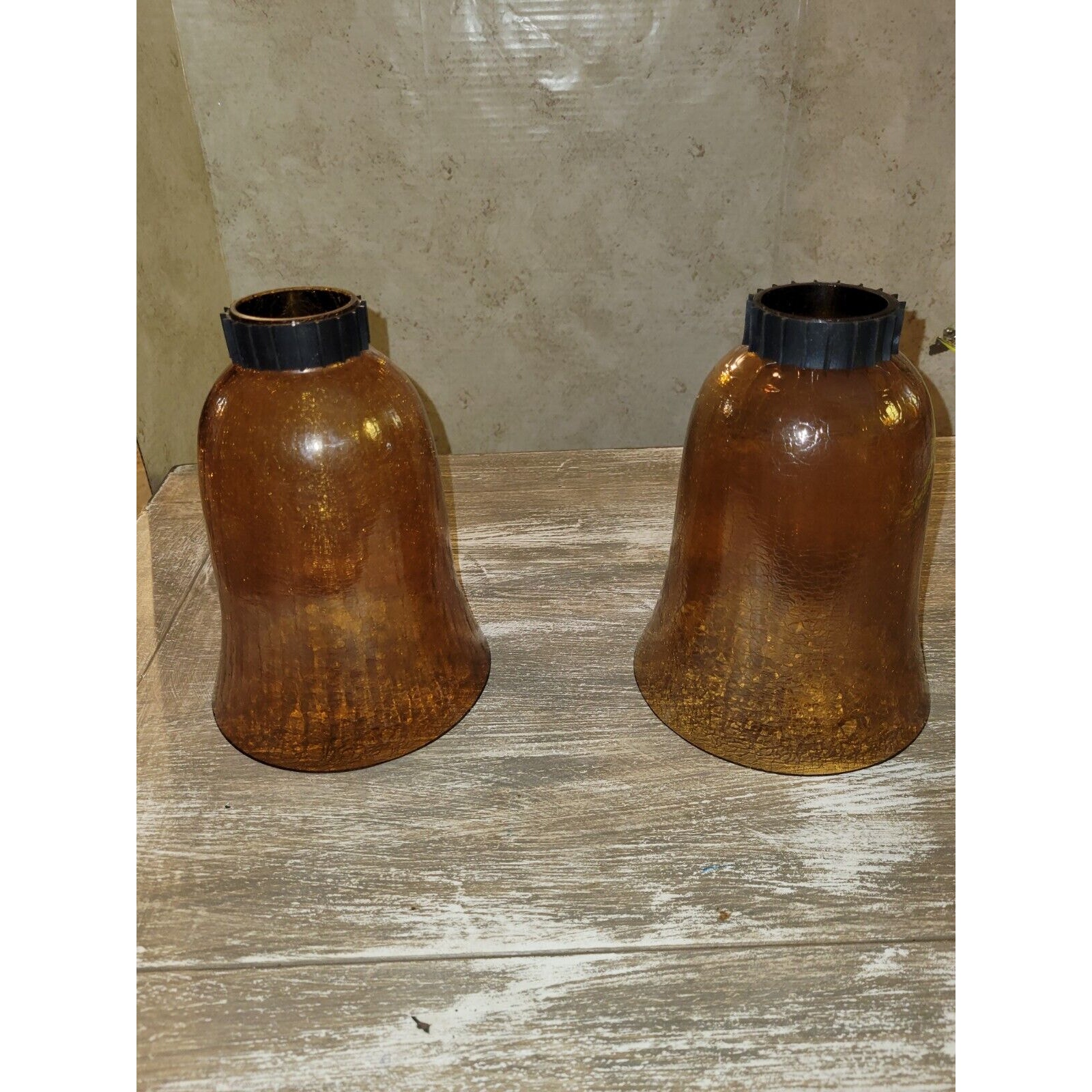 Set Of 2 XL Amber Glass Vintage Shades Light Covers Sconce