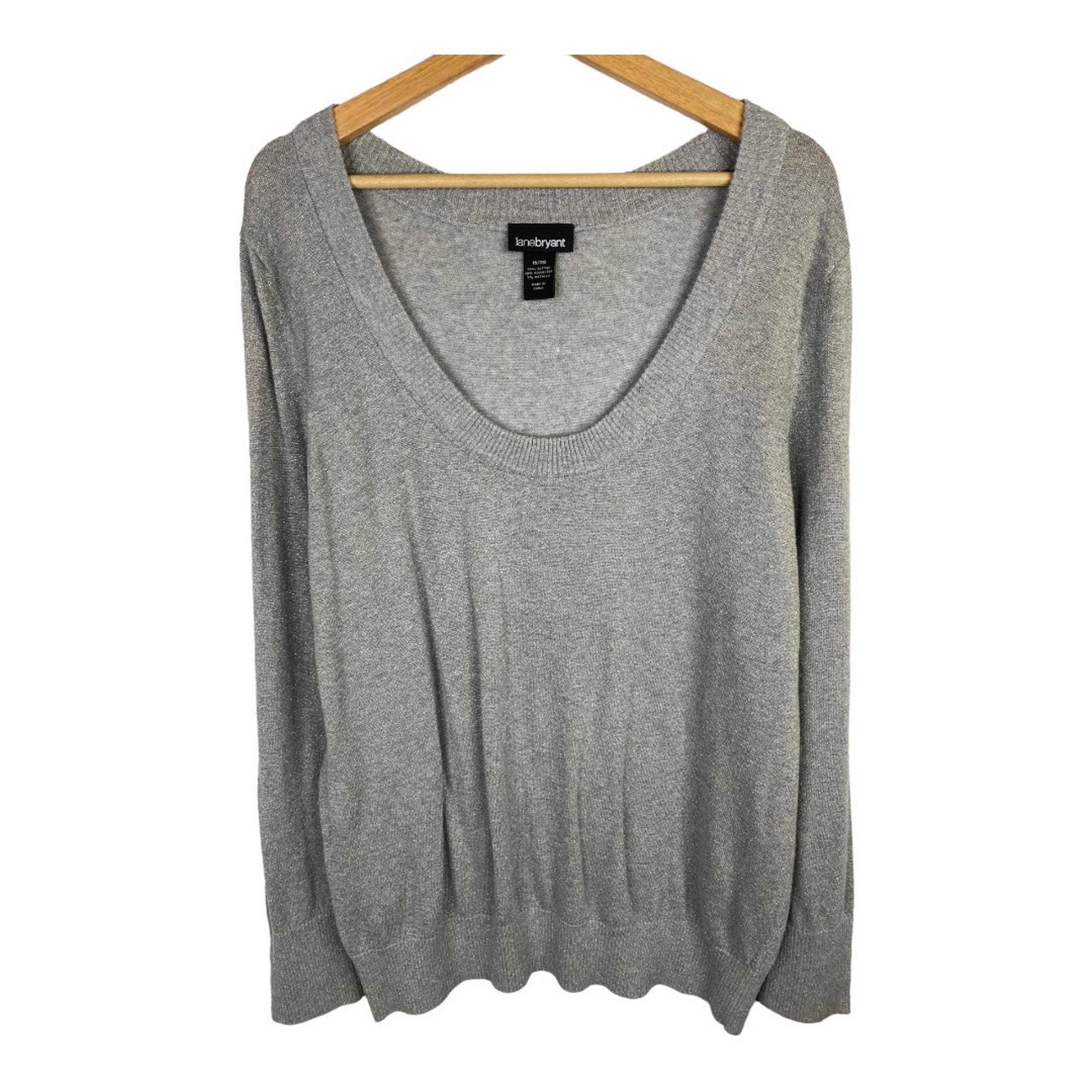 Lane Bryant Womens Size 18/20 Sweater Gray Silver Scoop Neck Sparkly Top