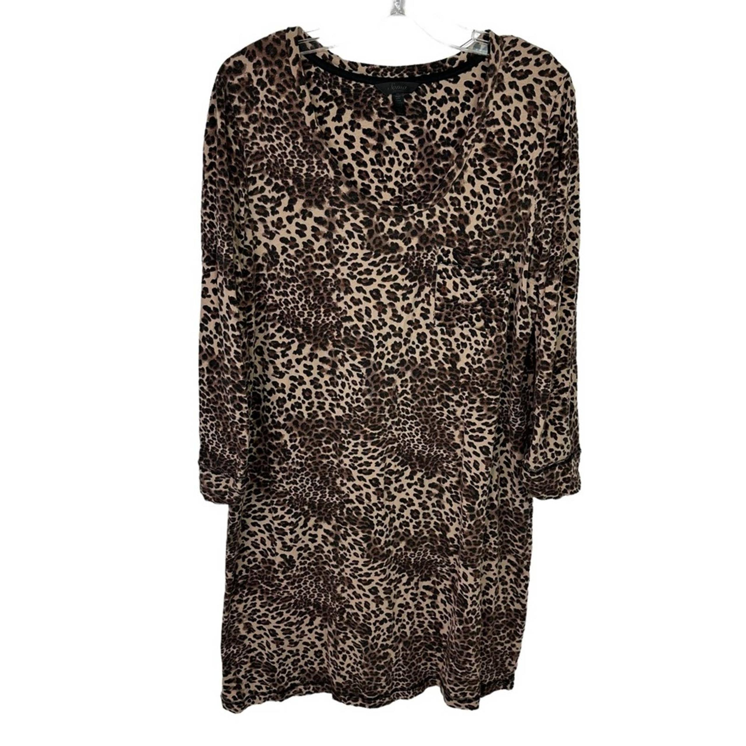 Soma Night Shirt Womens Nightgown Long Sleeve Stretch Leopard Print Large