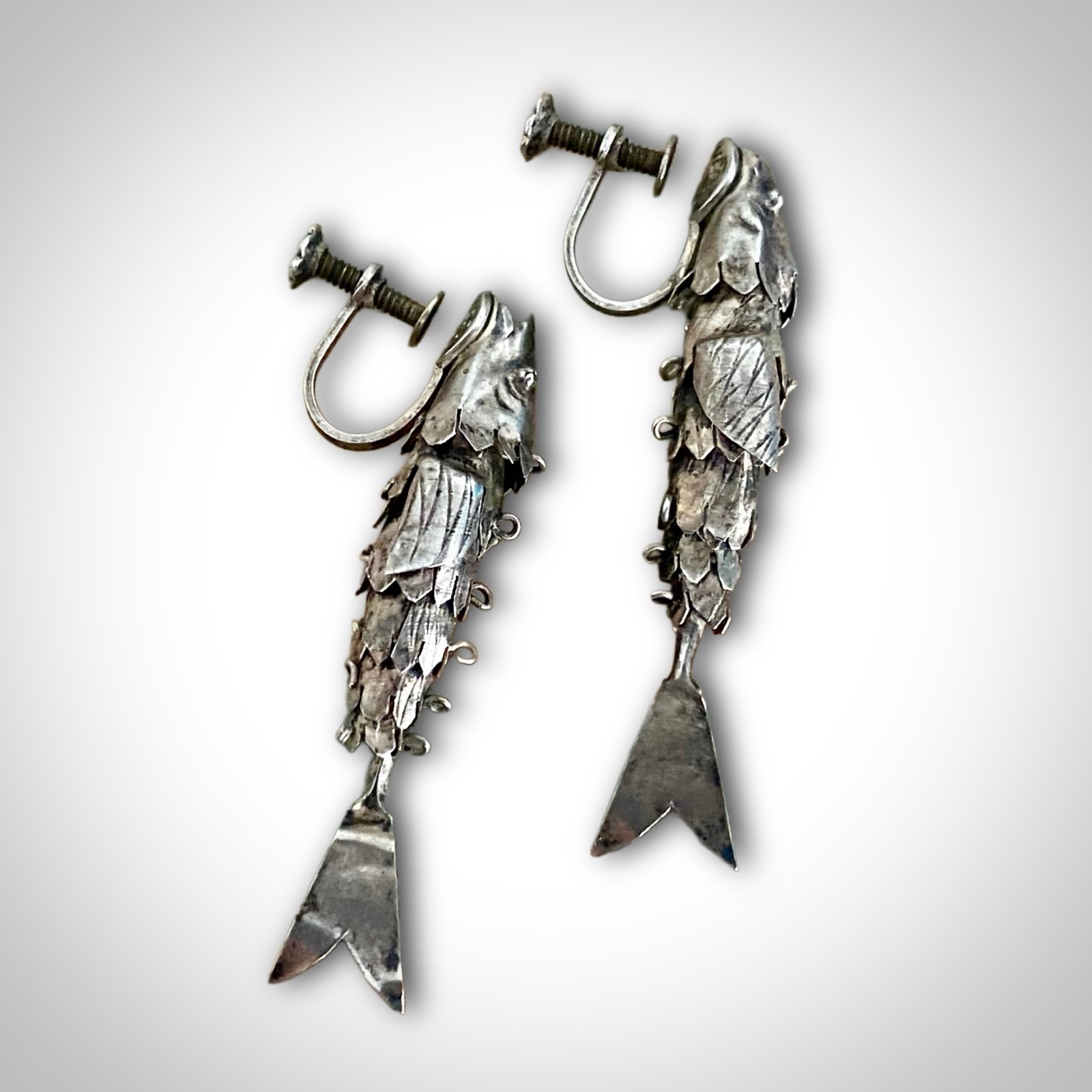Vintage Sterling Silver Articulated Fish Earrings