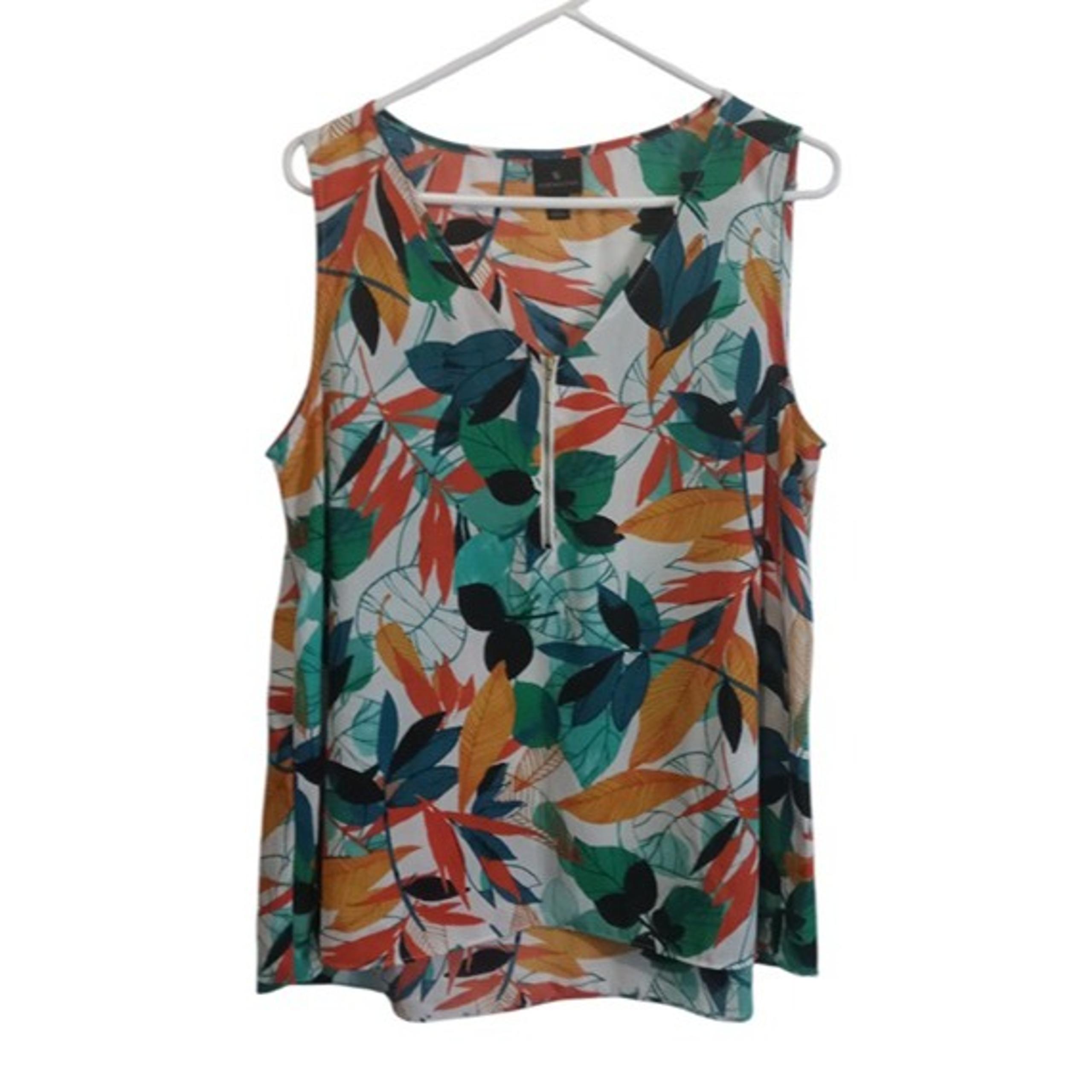 Worthington Women's Tropical Floral Sleeveless Zip Front V-Neck Blouse Size L