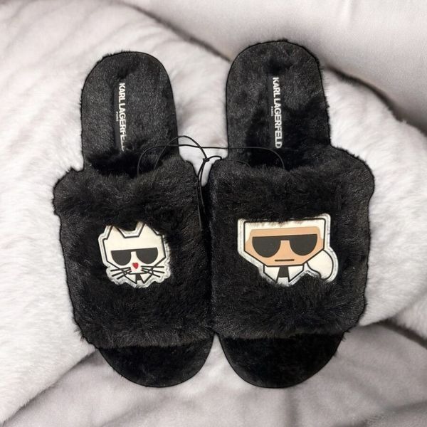 NWOB KARL LAGERFELD Joelle Choupette Slippers Furry Slip-On Slide Cat Size 10 NE