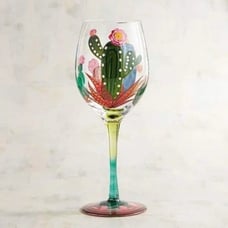 Pier 1 Imports Colorful Cactus Hand-Painted Wine Glasses Set of Two (2)