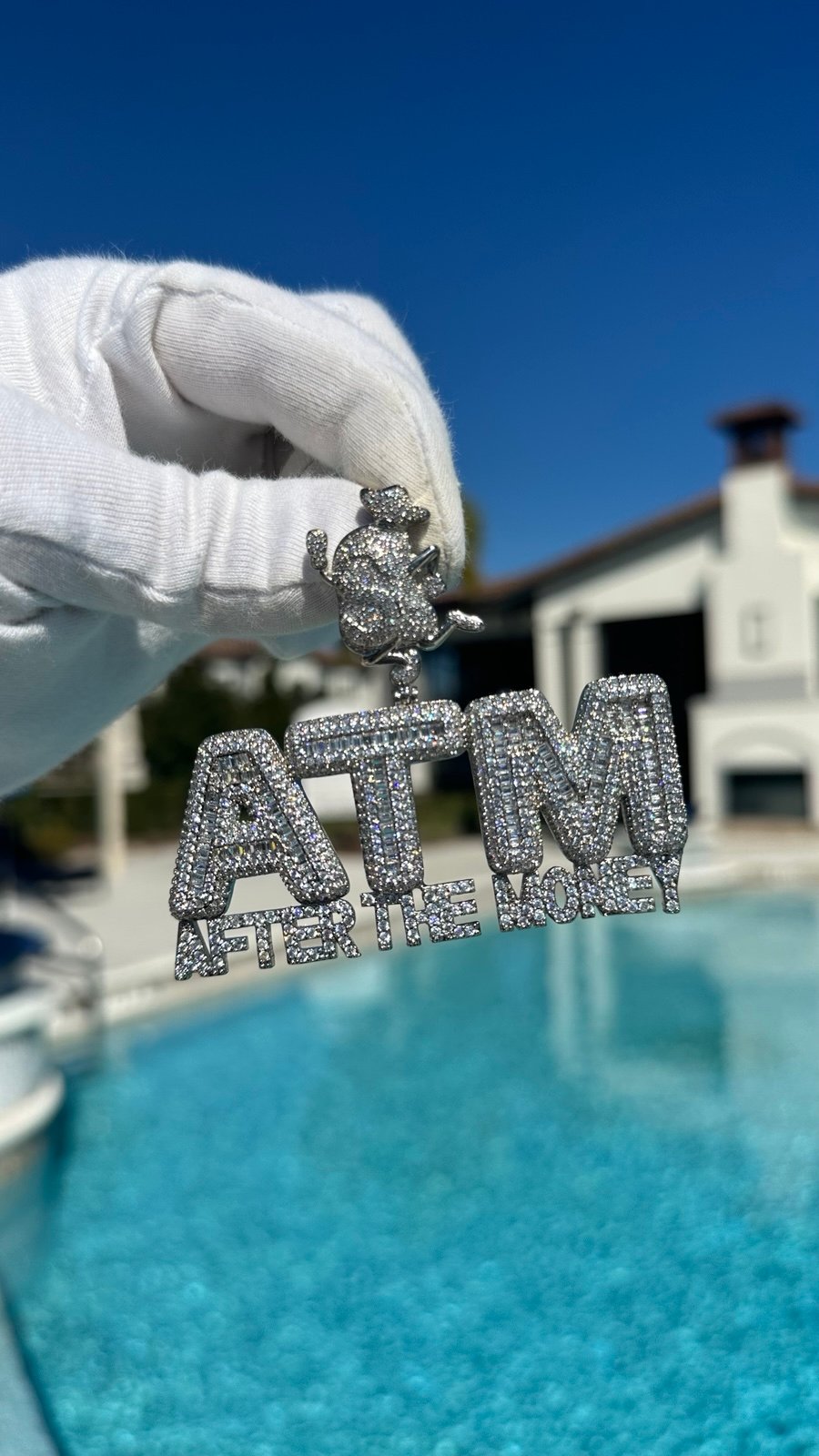 ATM - After The Money Full VVS Shine Iced Out Letter Pendant +Free 24 Rope Chain