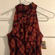 Intl Concepts S Plaid Band Collar/Hem