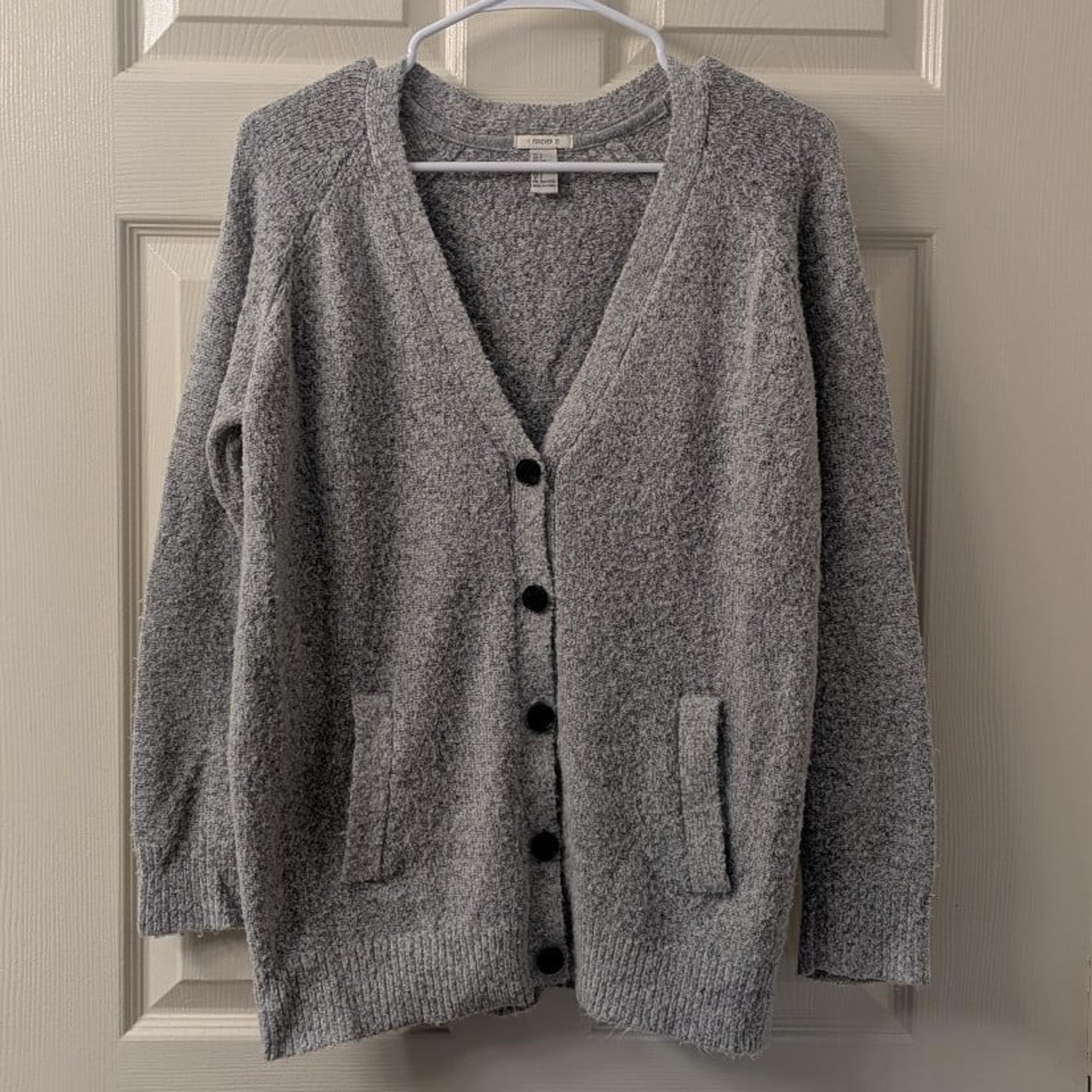 F21 Fuzzy Gray Cardigan
