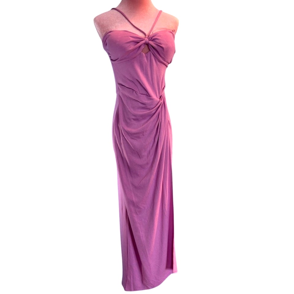 NWT L Space Maxi Dress Bandeau Top Keyhole Spaghetti Strap Orchid Ruched Slit M