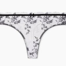 Victoria secret-Black & White Floral Embroidery Lace Thong-Large