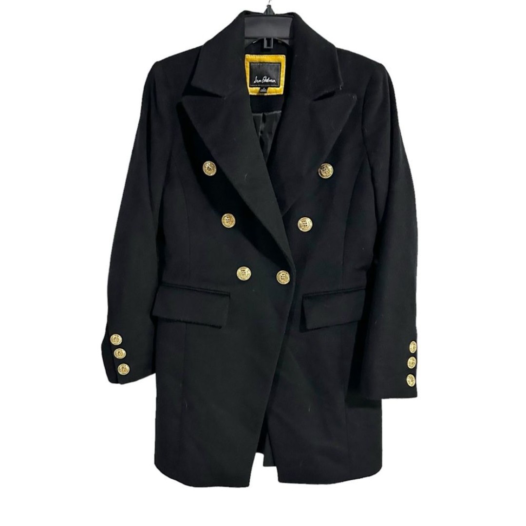 Sam Edelman Double Breasted Black Wool Blend Military Coat Size 8