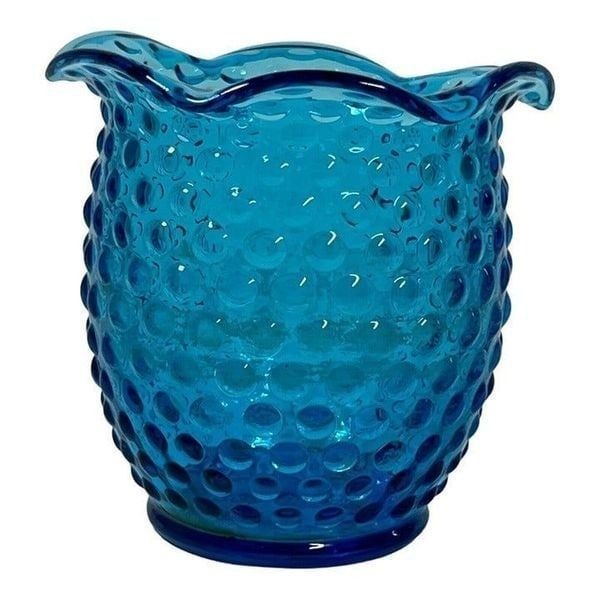 Vintage Aqua Hobnail Double Spout Pitcher Turquoise Blue Glass Vase Art Glass