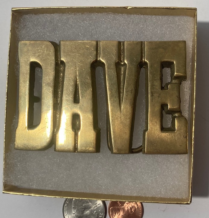 Vintage Metal Belt Buckle, Brass, Dave, David, Davey, Nice Western Design