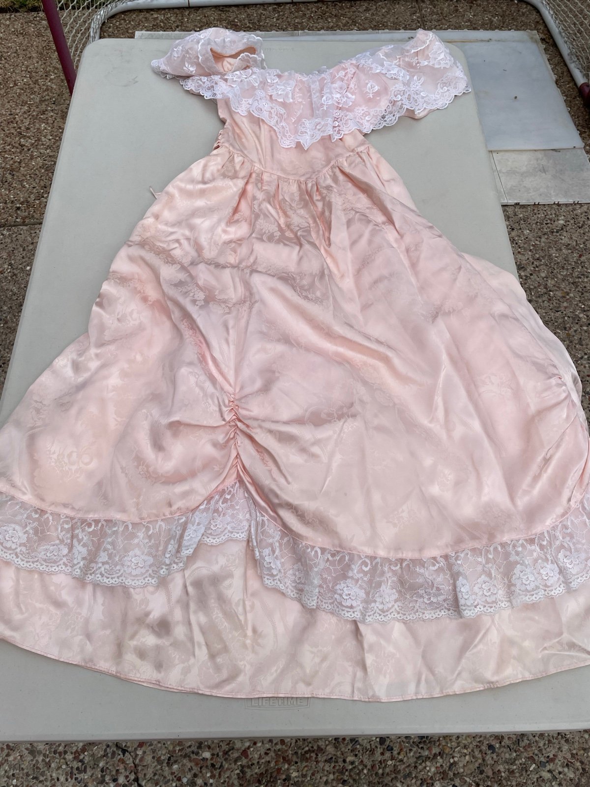 Vintage Gunne Sax Jessica McClintock Dress, Size 5 -pink, off-the-shoulder, lace