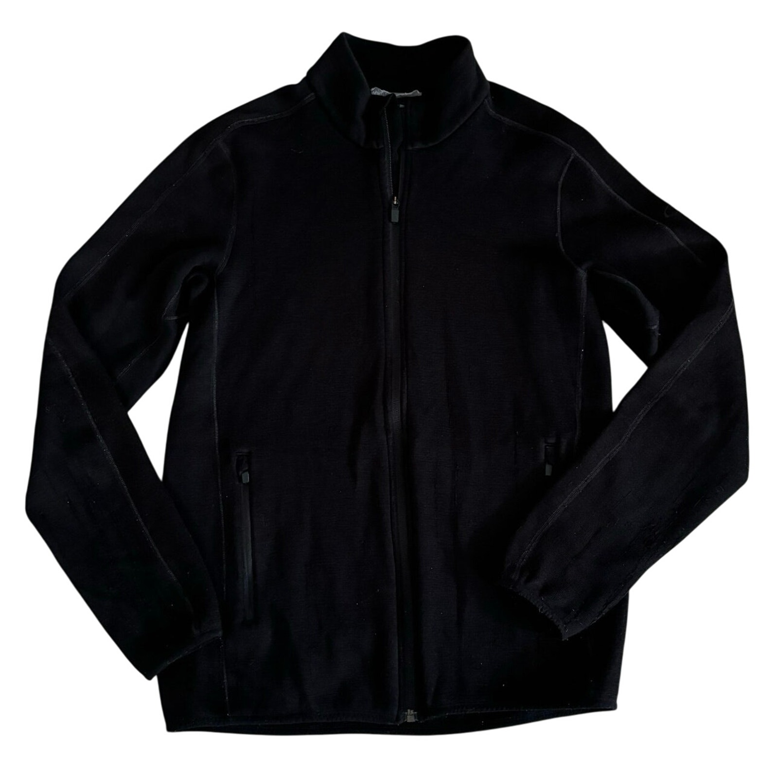 Icebreaker Size Medium M Full Zip Jacket Wool Black Pockets Thumbholes FLAWS