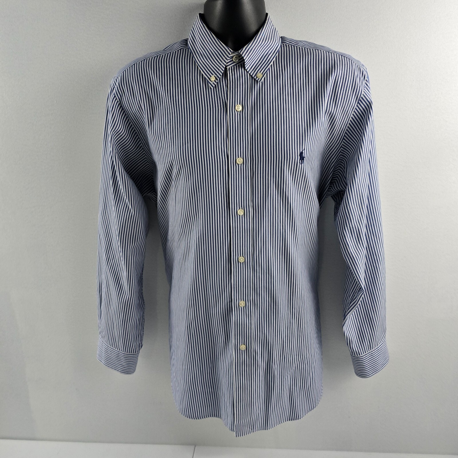 Ralph Lauren Dress shirt blue striped classic button down shirt 16 32/33 striped