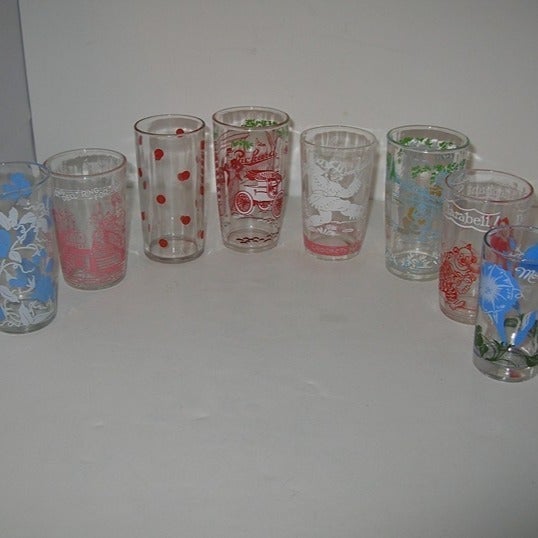 Set of 8 ~Vintage Various PEANUT BUTTER JUICE GLASSES 6-8 Ounces ALL NICE!! K