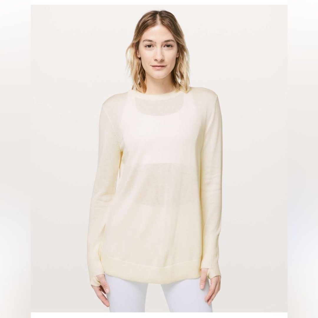 Lululemon cream still at ease open back cashmere blend sweater in Angel Wing S