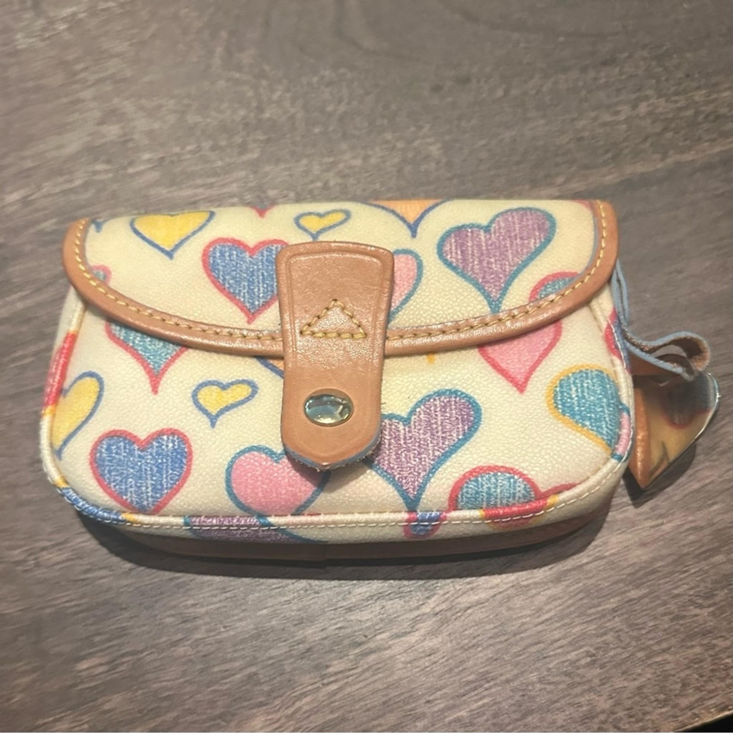 Dooney & Bourke Wristlet Signature Rainbow Hearts With Pink Metal Charm Snap