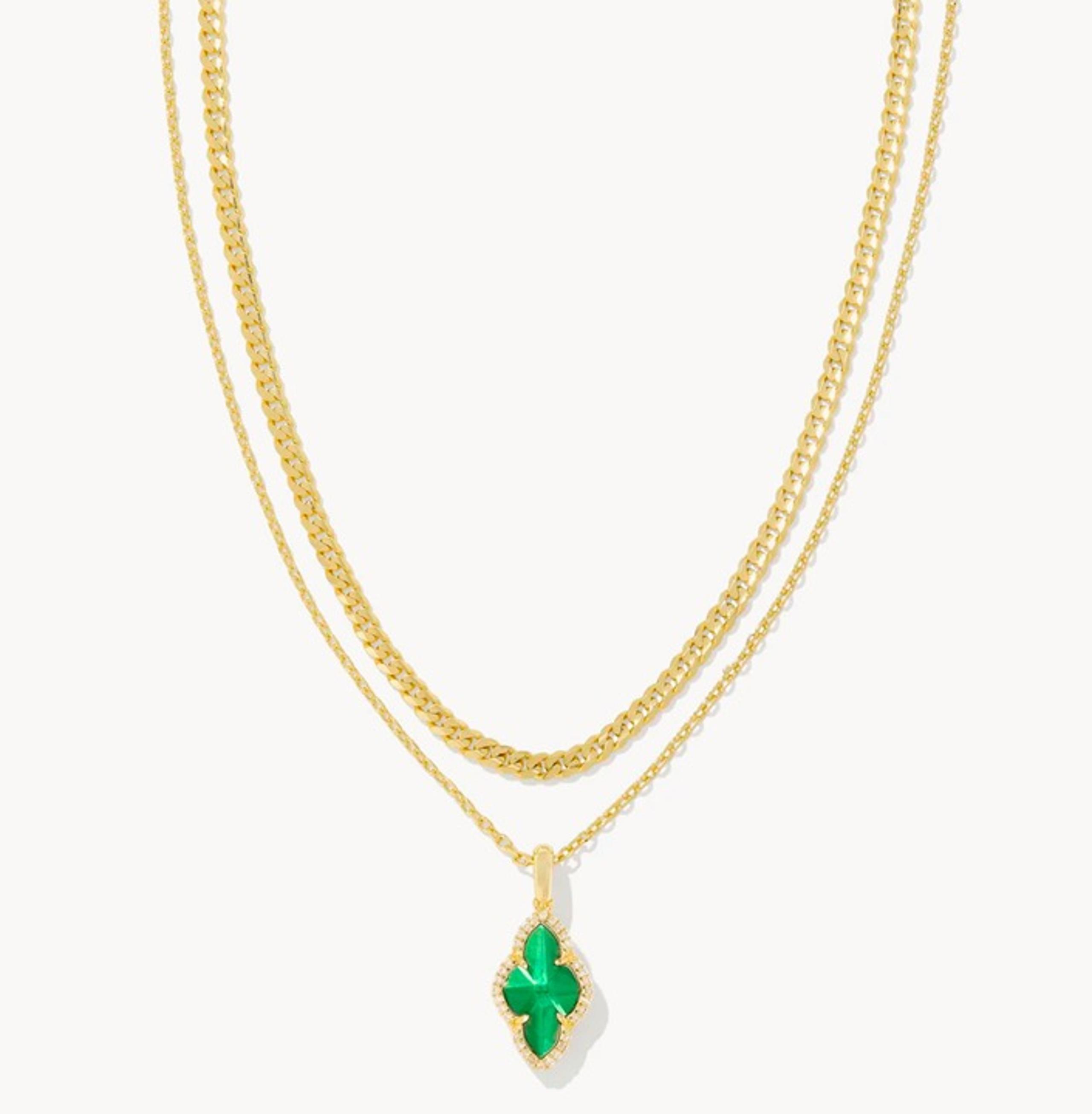 Kendra Scott Abbie Gold Pave Frame Multi Strand Necklace in Green