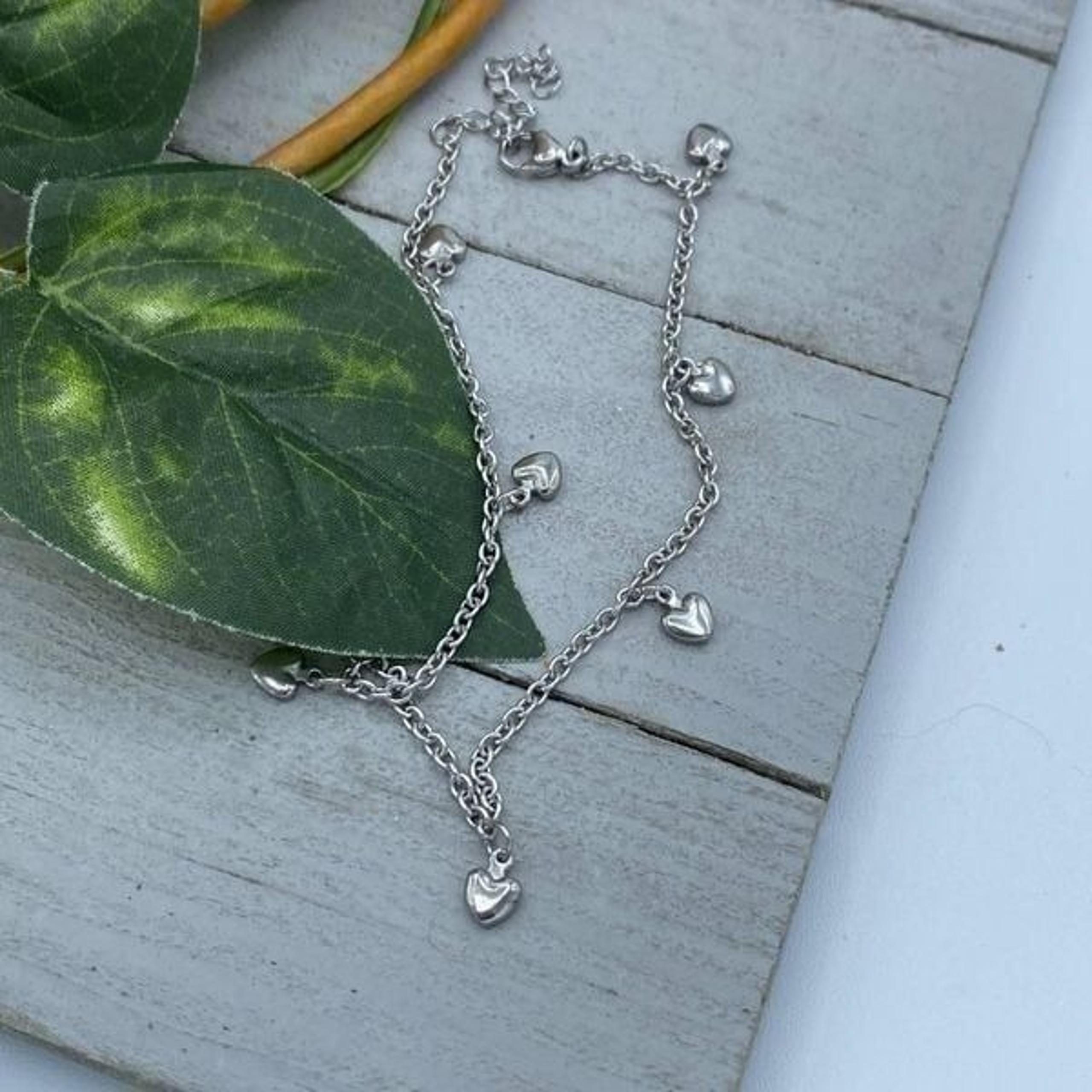 Stainless Steel Anklet With Dangling Hearts Ankle Bracelet