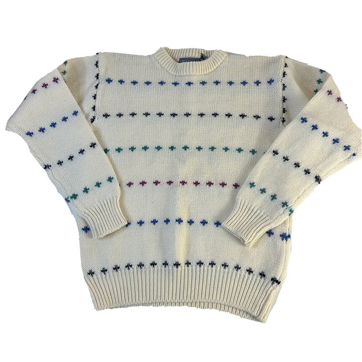 Vintage Mens Large Rainbow Knit Cowichan Wool Crewneck Sweater