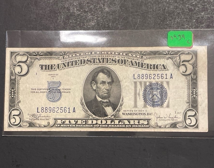 1934-C 5 Silver Certificate