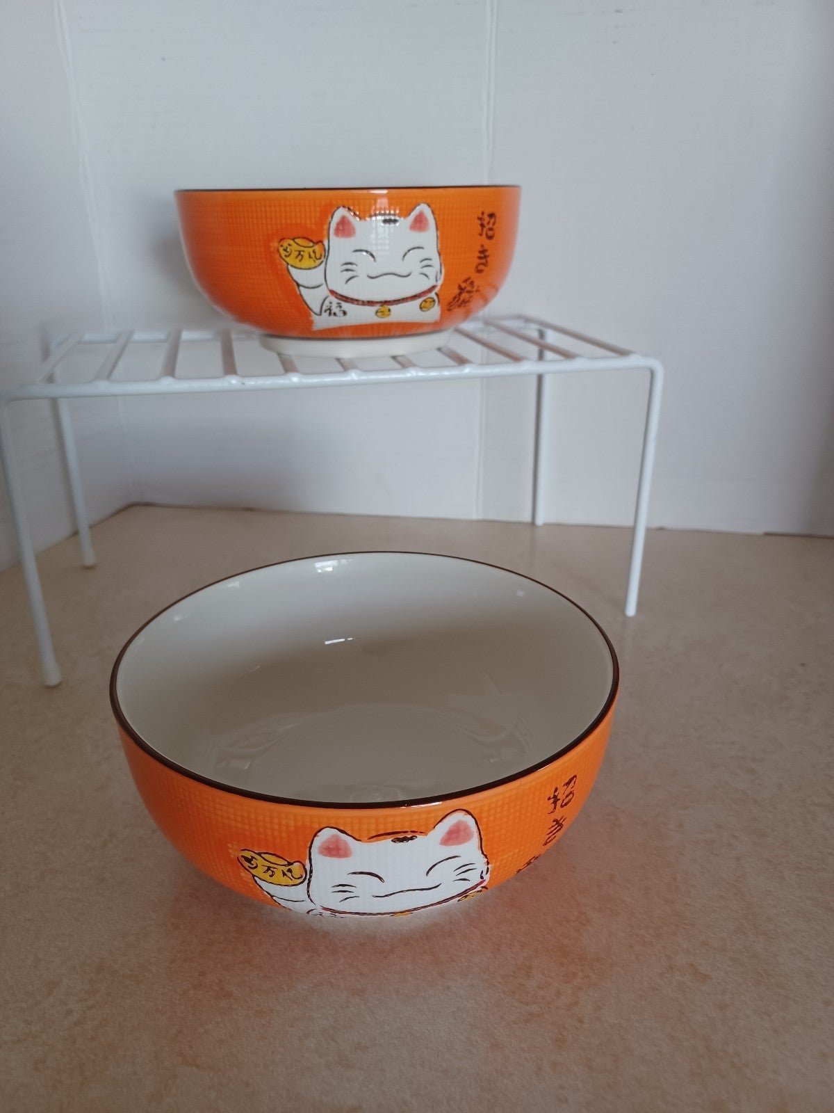 Two New Japanese Lucky Cat Ceramic Bowls