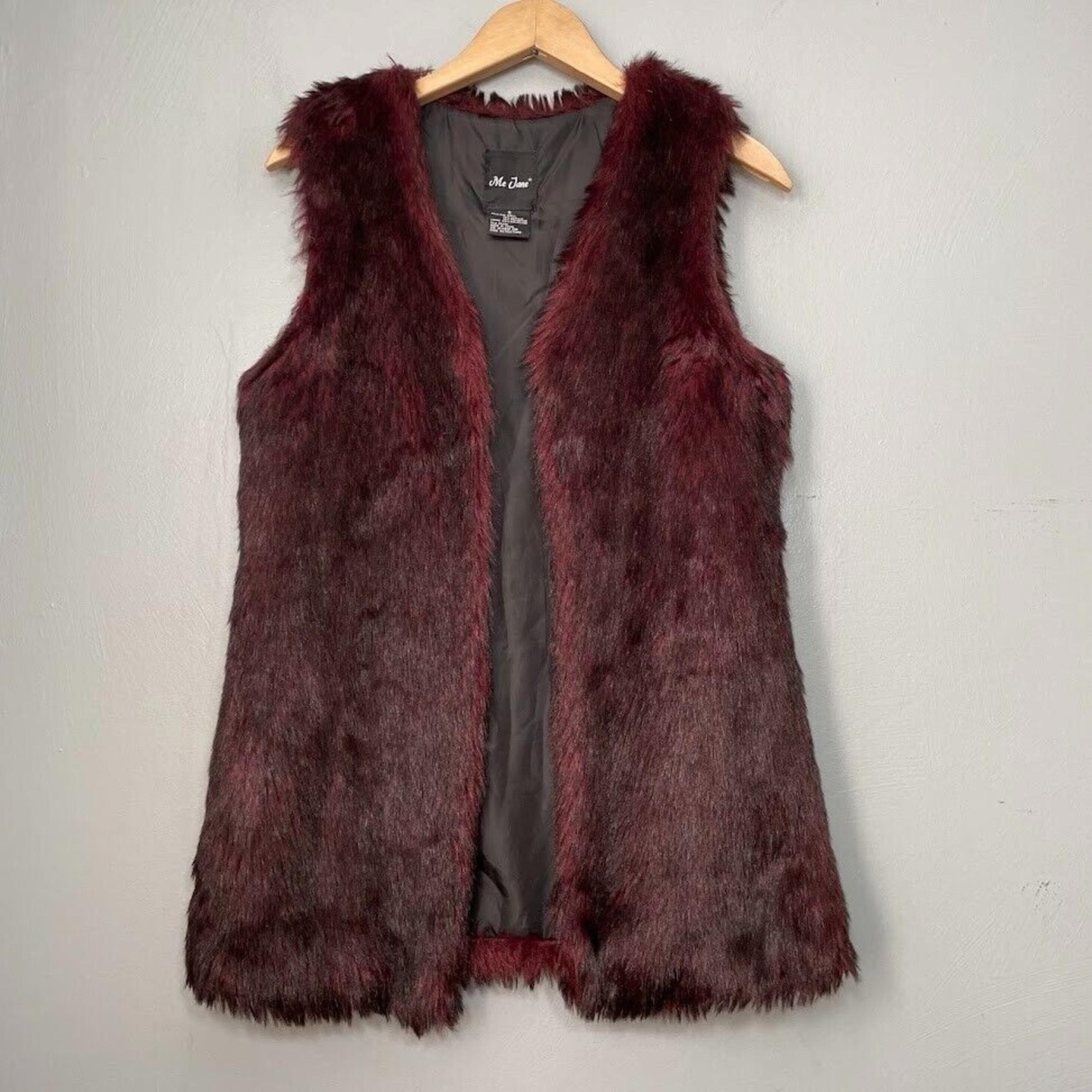 Me Jane Size Small Red Black Faux Fur Vest Whimsigoth Forest Fairy Dark Festival
