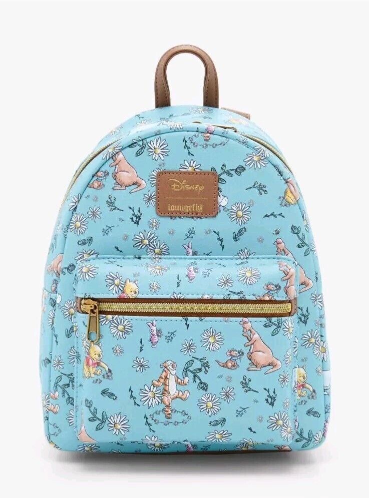 Loungefly Disney Winnie The Pooh Sketch Daisies Faux Leather Mini Backpack Blue