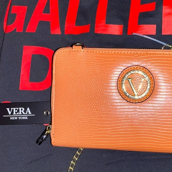 Women's Vera RARE ALLIGATOR SKIN COGNAC Wallet CrossBody CARA STYLE! 8 x5 x1
