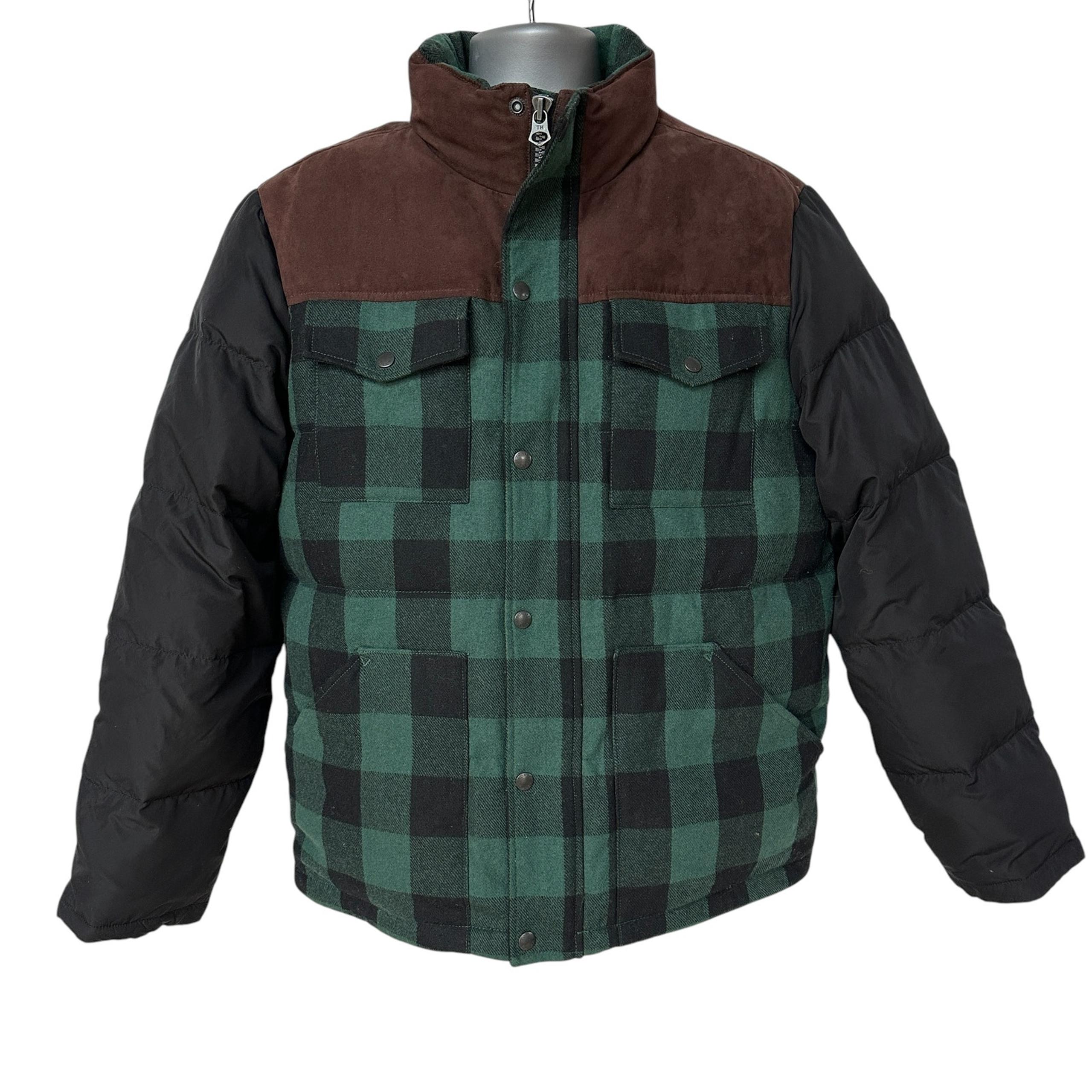 Tommy Hilfiger Coat Green Black Brown Buffalo Plaid Puffer Jacket Men's Large