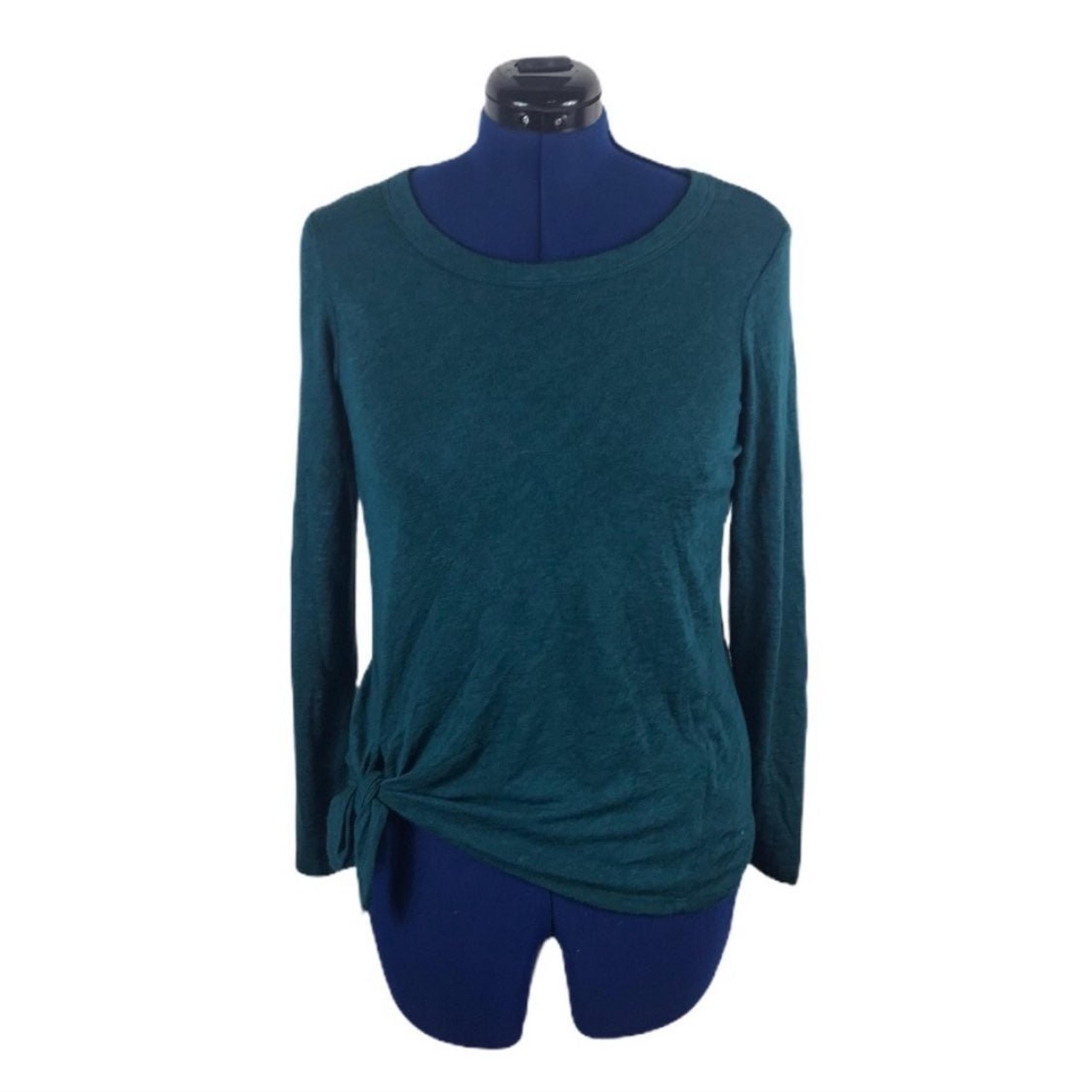 NWT Bobeau S green crew neck soft knit side knot long sleeve oversized top