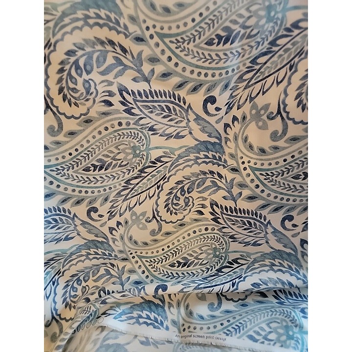 Blue Paisley Design Light Upholstery Cotton Fabric Remnant 57x90