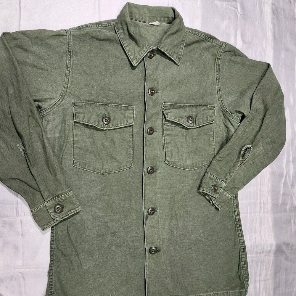 Vintage OG 107 Field Shirt Men 15.5 (M) Sateen Vietnam 60s Fatigue Military Gorp