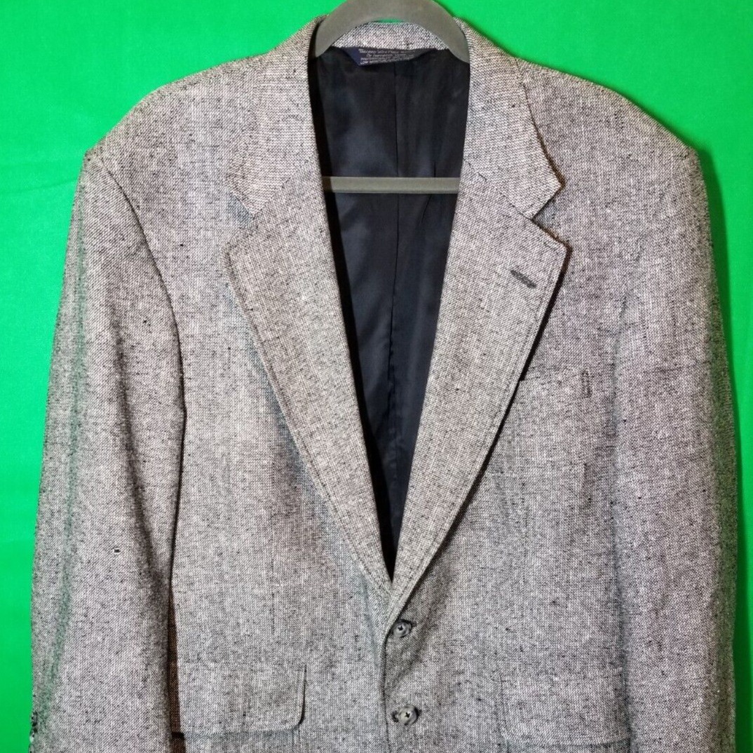LANDS END Vintage 1996 Sport Coat Blazer Mens 43R 100% Silk Black and White