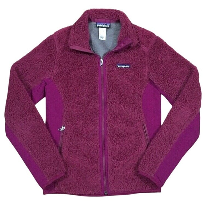 PATAGONIA RETRO X Jacket Womens Size XS Deep Pile Burgandy And Pink Full Zip