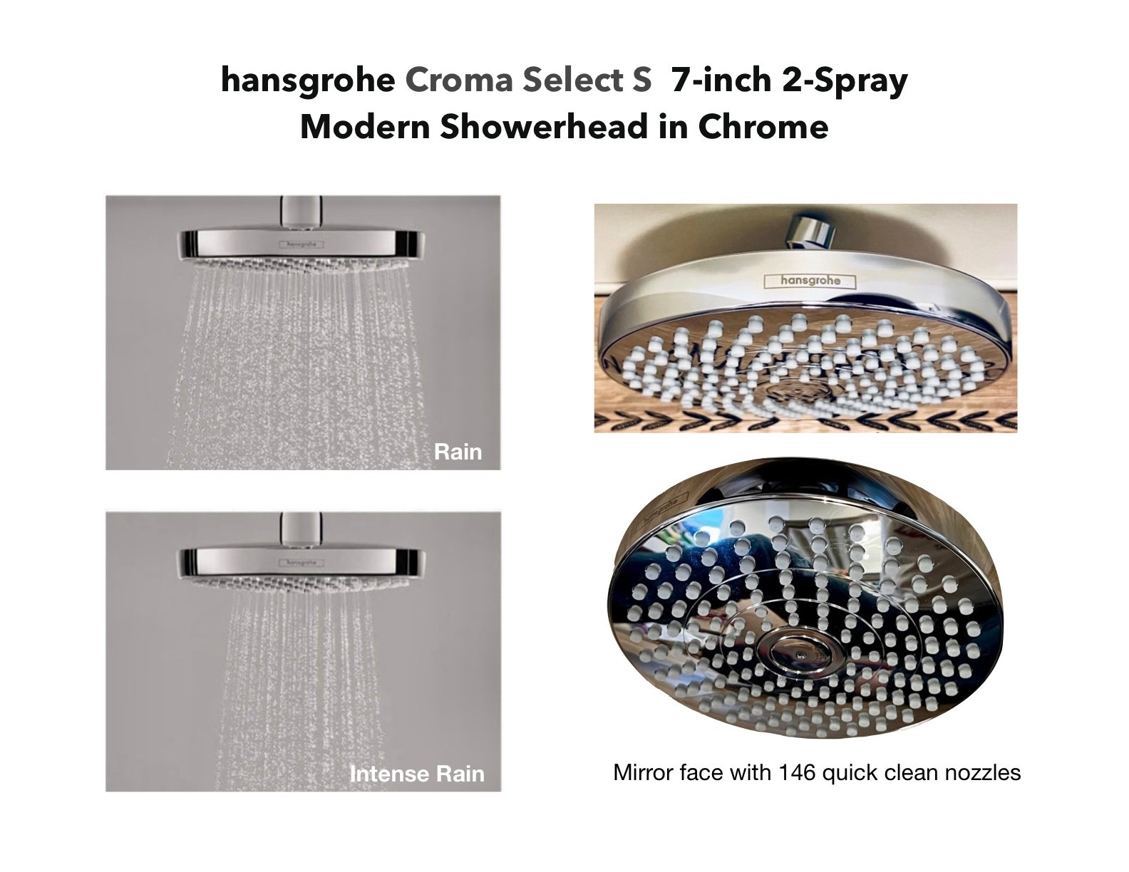 Hansgrohe Croma Select Showerhead Modern 2-Spray Rain, IntenseRain + QuickClean