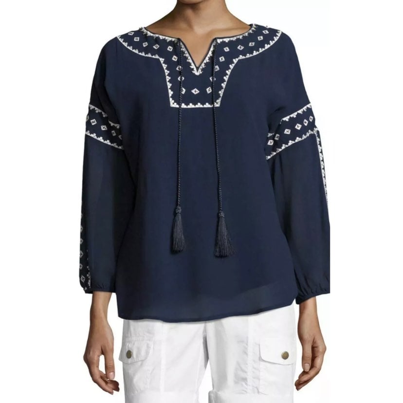 XCVI Sheer 3/4 Sleeve Peasant Blouse