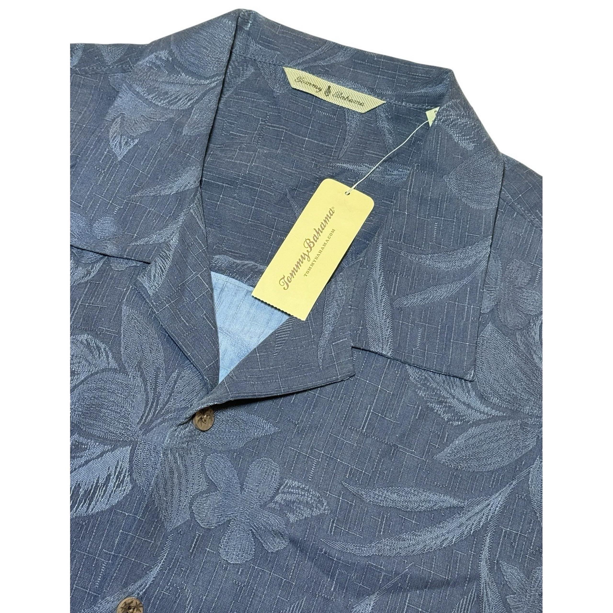 Tommy Bahama Aloha Camp Shirt Mens Large Silk Blue Floral Button Up Short Sleeve
