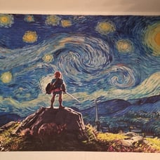 Zelda Starry Night with Link on Canvas