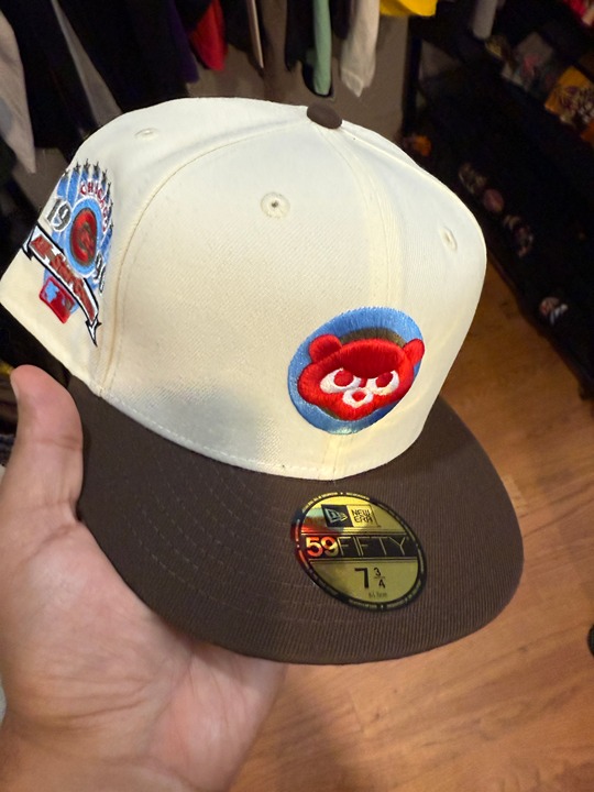 7 3/4 Chicago Cubs Clark Street Exclusive Fitted Cream Cap Brown Brim Grey UV