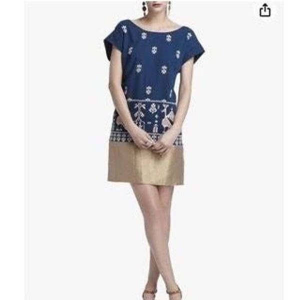 Anthropologie Floreat Dress, 0. Navy and Gold. Lovely