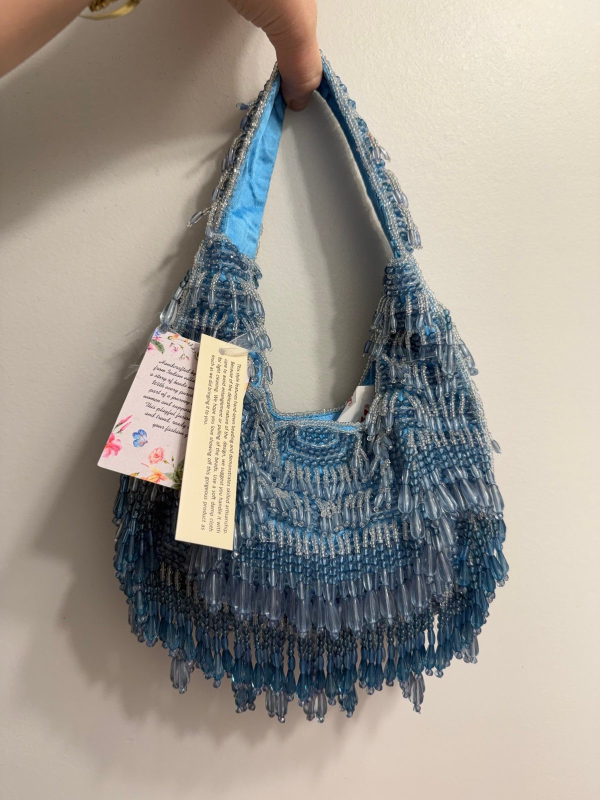 Viral Blue Beaded Shoulder Bag with Fringe