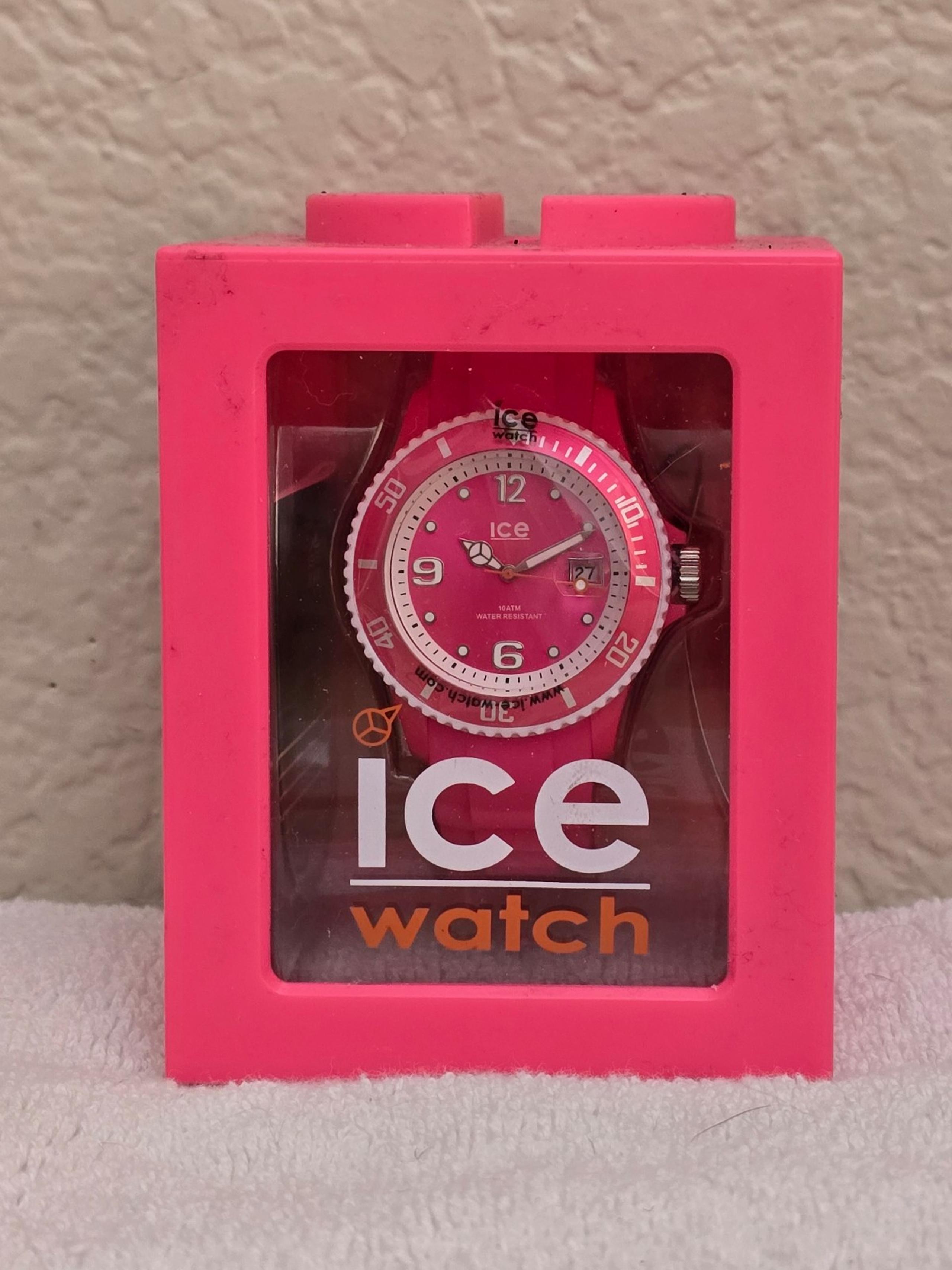 BRAND NEW BOXED WOMENS ICE WATCH WITH DATE METALLIC HOT PINK SILICONE STRAP