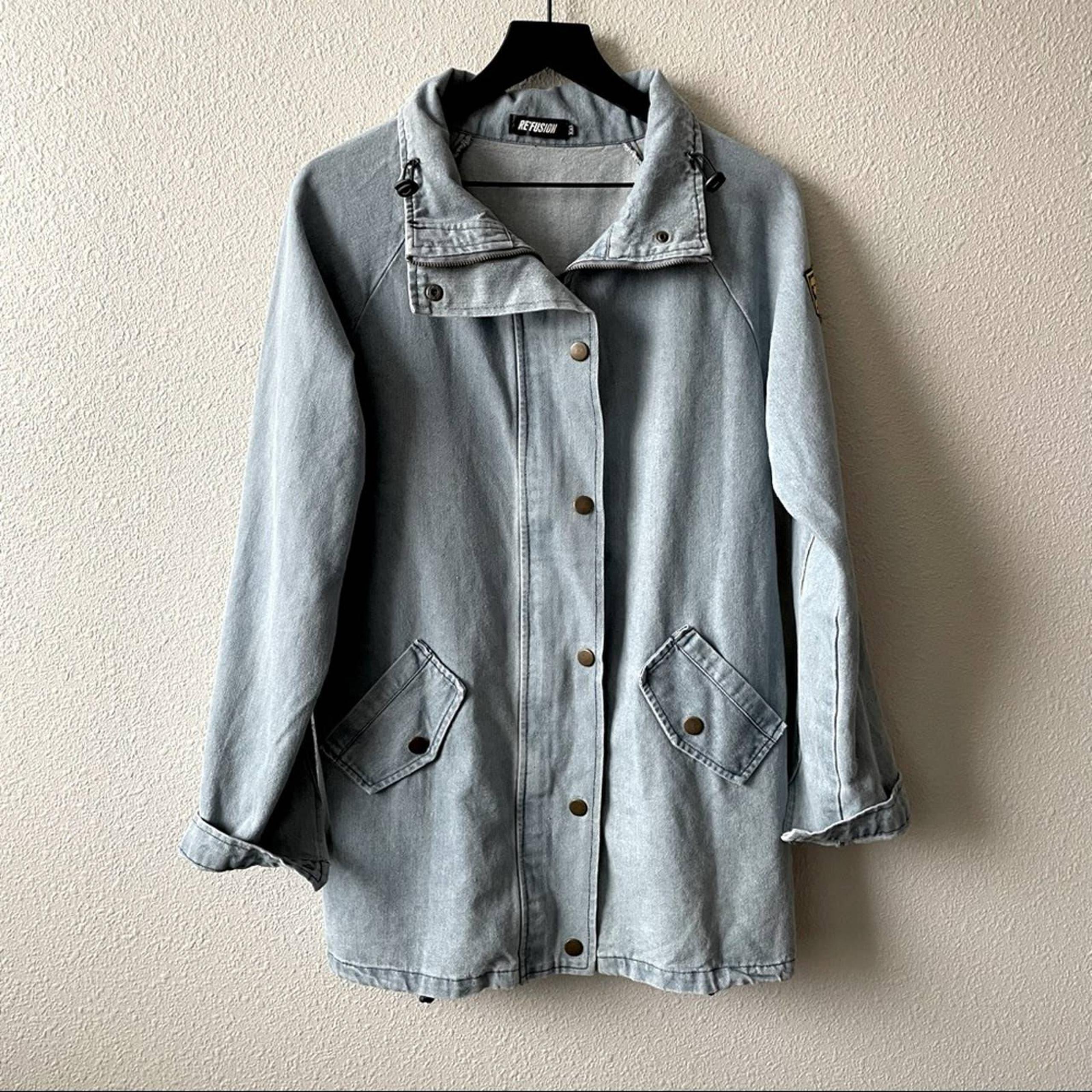 Zaful Light Denim Military Jacket XXL
