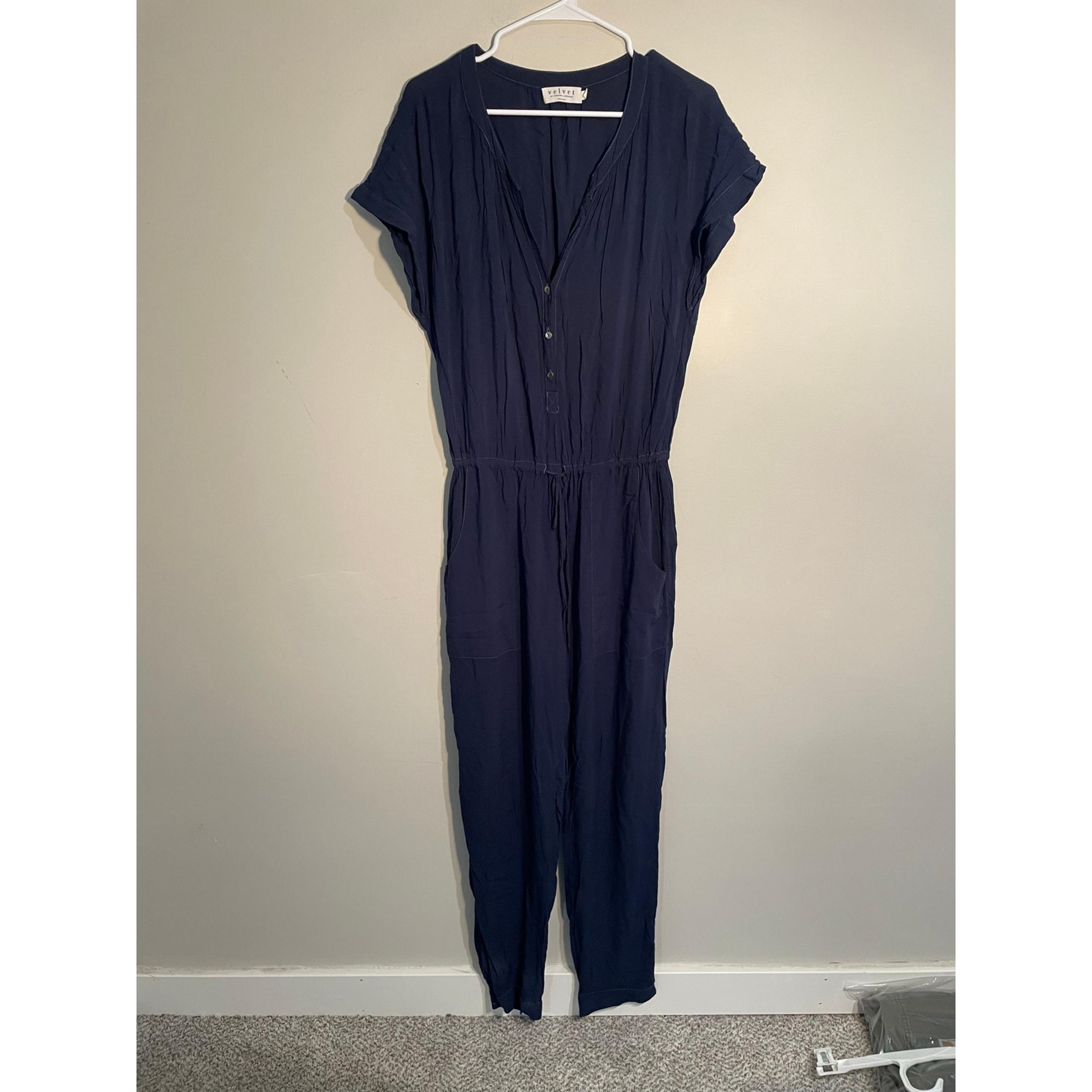 Velvet by Graham and Spencer Navy Cassia Challis Rayon Jumpsuit